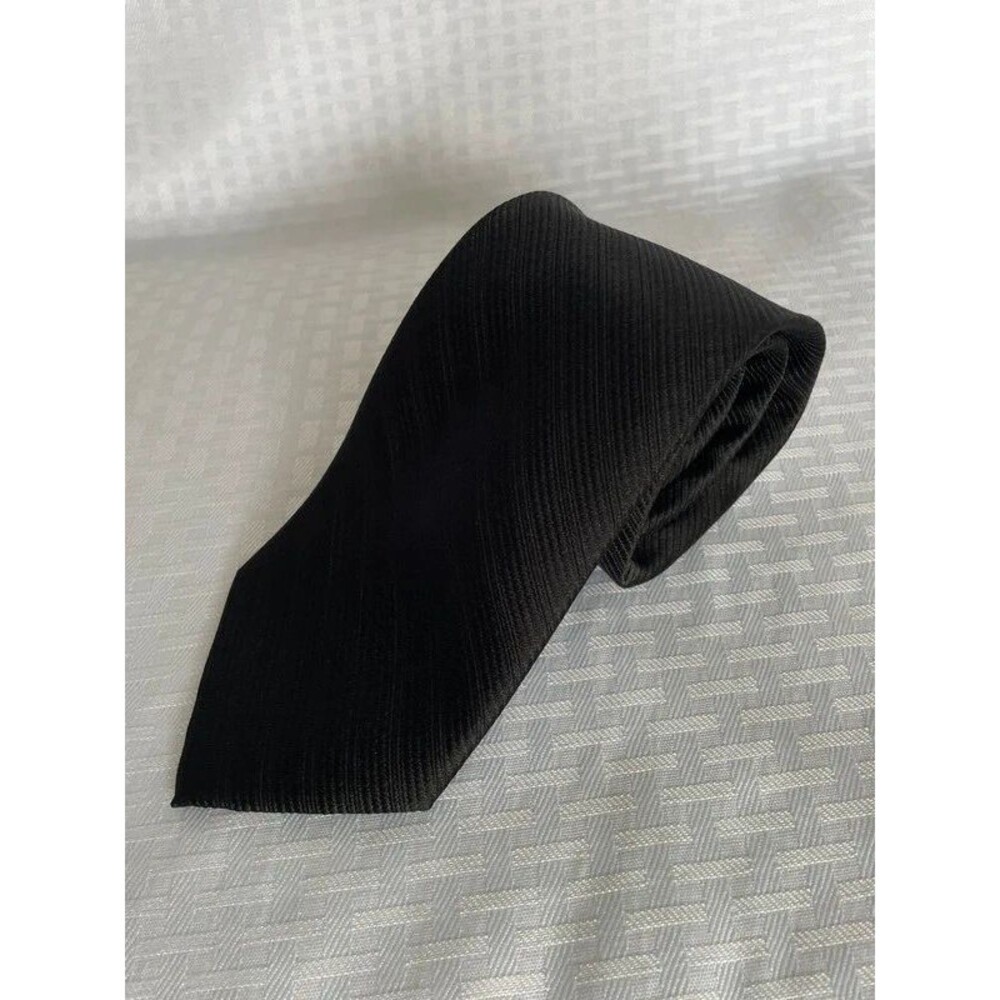 Enro Black Silk Necktie with Patterned Tipping - Excellent Pre-owned Condition